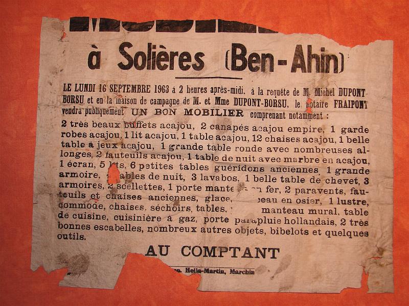 Affichevente.jpg - Une partie de l'affiche de la vente du restant du mobilier de la "Grosse maison" le 16/09/1963 à Solières.