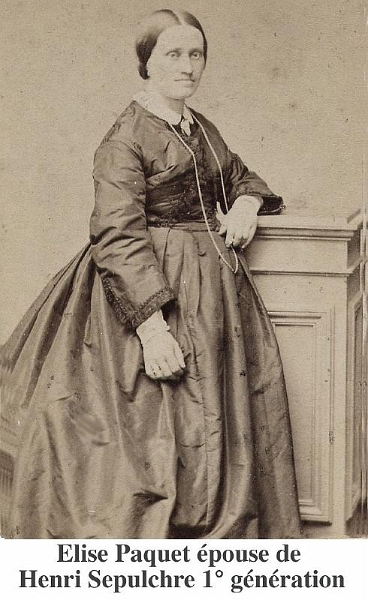ElisePaquet1.jpg - Elise, Joseéphine, Hubertine Paquet, épouse de Henri Sepulchre , branche jaune "Henri". Elle est la sœur de Victoire Paquet. photo vers 1860.